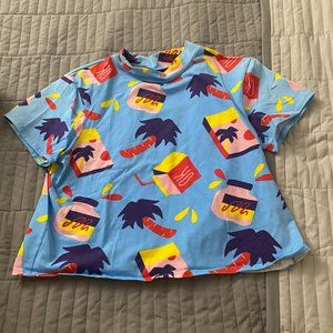 Nooworks mock neck short sleeve shirt in Snacks 3X plus size